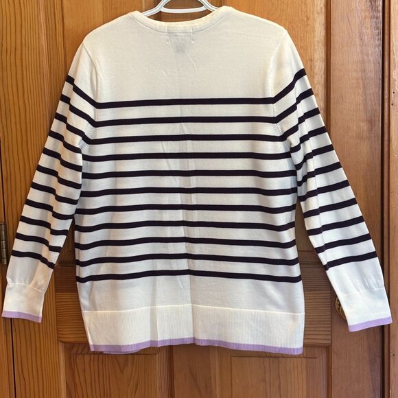 Lands' End Women's 100% Supima Cotton Striped Purple Top & Cardigan Set NWOT - Picture 2 of 16